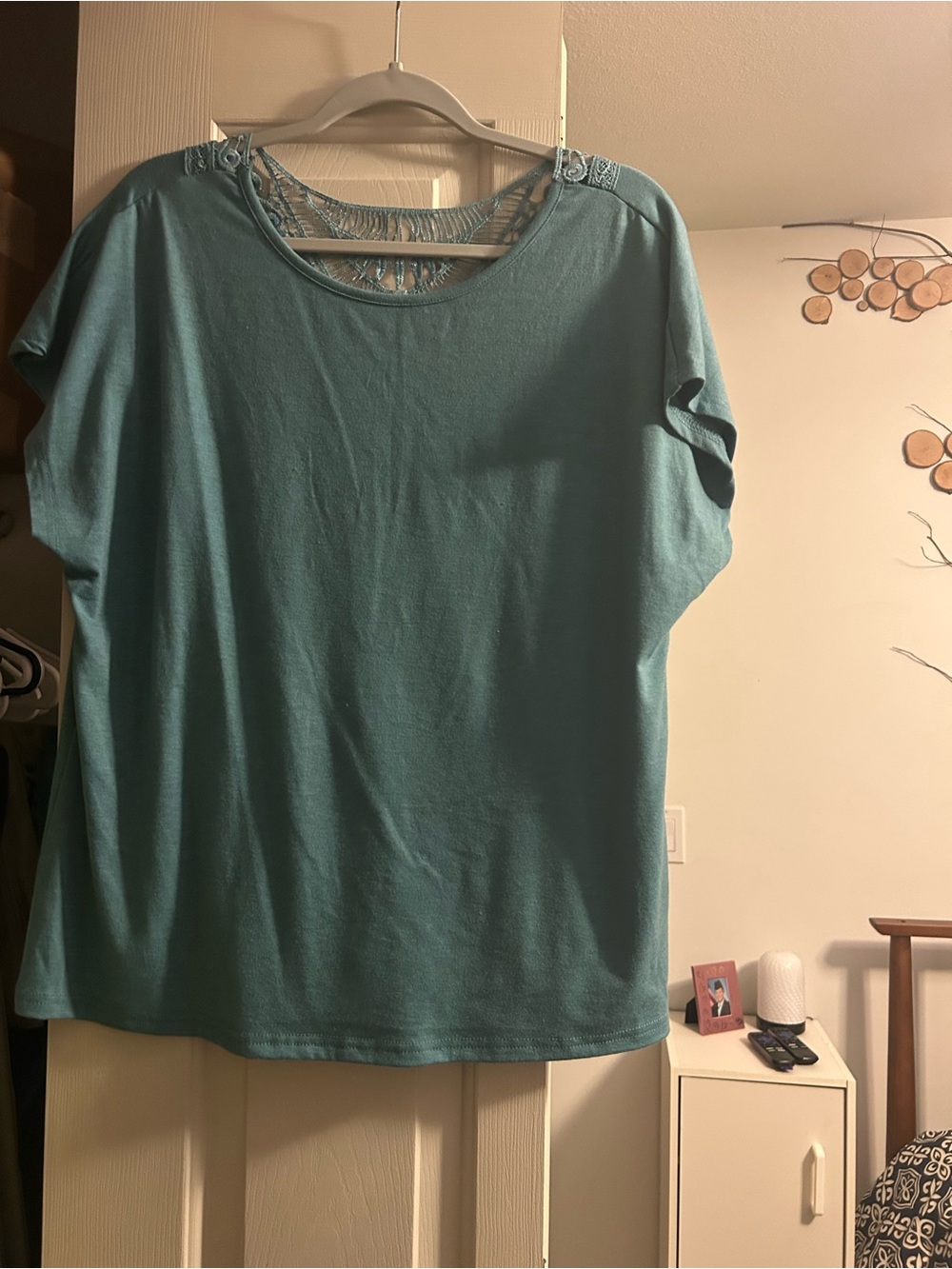 SHEIN Teal Short Sleeve Lace-Back Top
